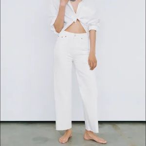 zara zw the high waist culottes white jeans